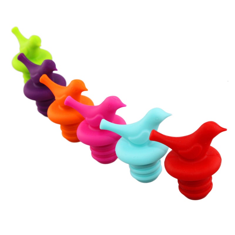 Melostu Little Bird Wine Bottle Stopper Silicone Stoppers Reusable Leak Proof Cute Fun Decorative Multipack Assorted Color Set of 6