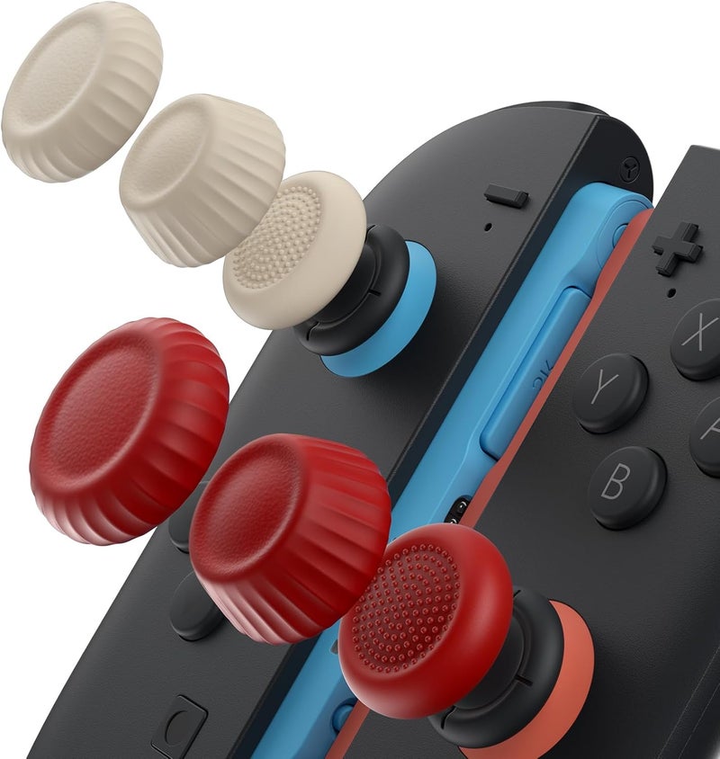 jsaux Thumb Grips for Nintendo Switch 2 (2025), Switch Thumb Grip Caps, Ergonomic Design, Enhanced Grip, Comfortable & Durable, Joycon Grip Button Stick Cover - Red and Beige, 3Pairs(6pcs) - Image 1
