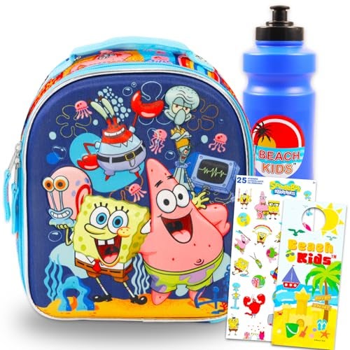 nickelodeon Spongebob Squarepants Lunch Box Set Bundle with 3D Lunch Bag Plus Stickers Water Bottle More Spongebob Lunchbox School Supplies for Kids - Image 1