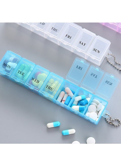 Mini Rectangular Pill Box, 7 Compartment Portable Pill Box, Clear and Blue Colours
