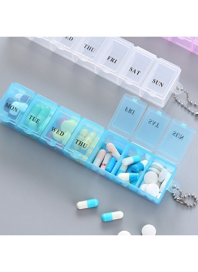Mini Rectangular Pill Box, 7 Compartment Portable Pill Box, Clear and Blue Colours