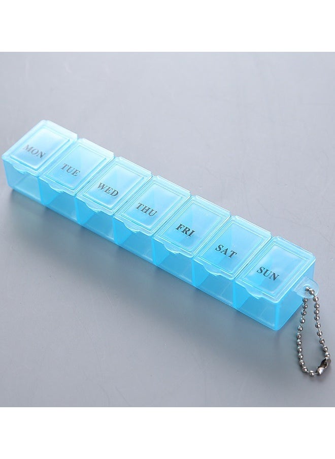 Mini Rectangular Pill Box, 7 Compartment Portable Pill Box, Clear and Blue Colours