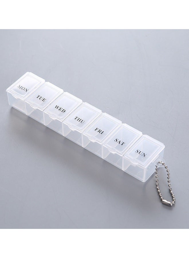 Mini Rectangular Pill Box, 7 Compartment Portable Pill Box, Clear and Blue Colours