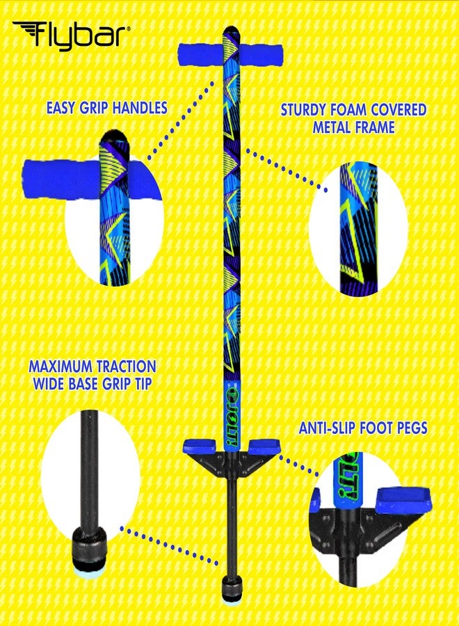 فلاي بار عصا القفز Flybar Jolt للأطفال، مثالية للمبتدئين، بإطار معدني مغطى بالإسفنج، ومقابض ووسادات مبطنة، وقواعد قدم مانعة للانزلاق، وطرف عريض، لعبة خارجية نشطة للأولاد والبنات، من عمر 6 سنوات فما فوق، Geo - Image 4