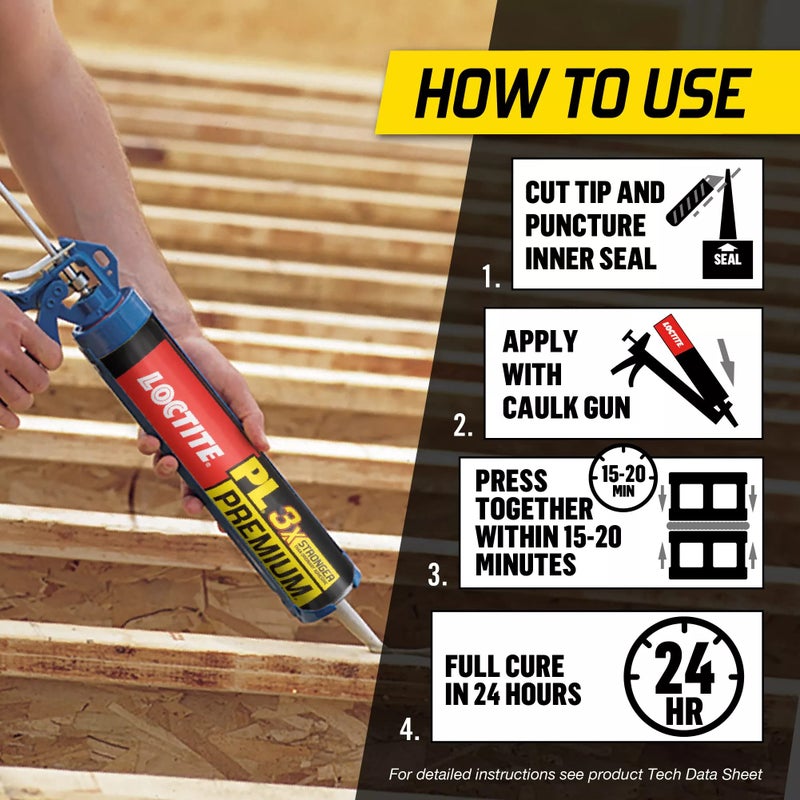 Loctite PL Premium Polyurethane Construction Adhesive, 10 fl oz Cartridge, 1 Pack - Versatile Construction Glue for Wood, Concrete, Stone, Metal & More - Image 2
