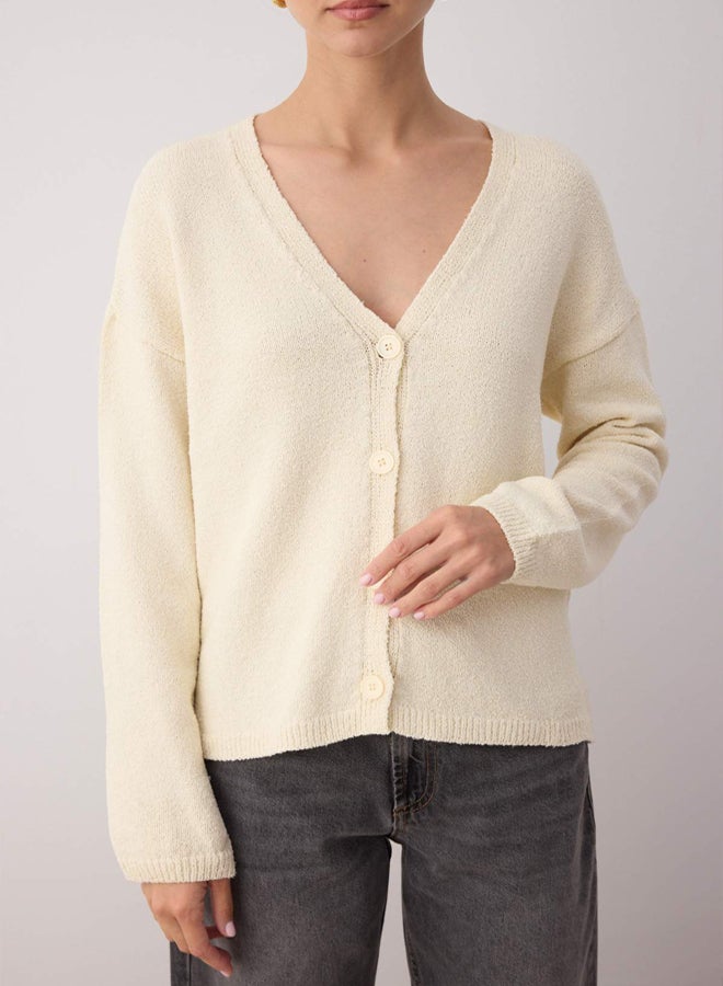 trendyol Ecru More Sustainable Cotton Blended Basic Wide Fit Knitwear Cardigan - Image 3