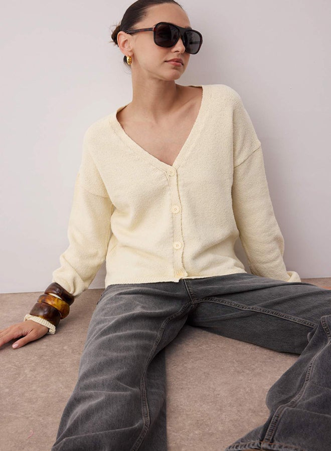 trendyol Ecru More Sustainable Cotton Blended Basic Wide Fit Knitwear Cardigan - Image 2