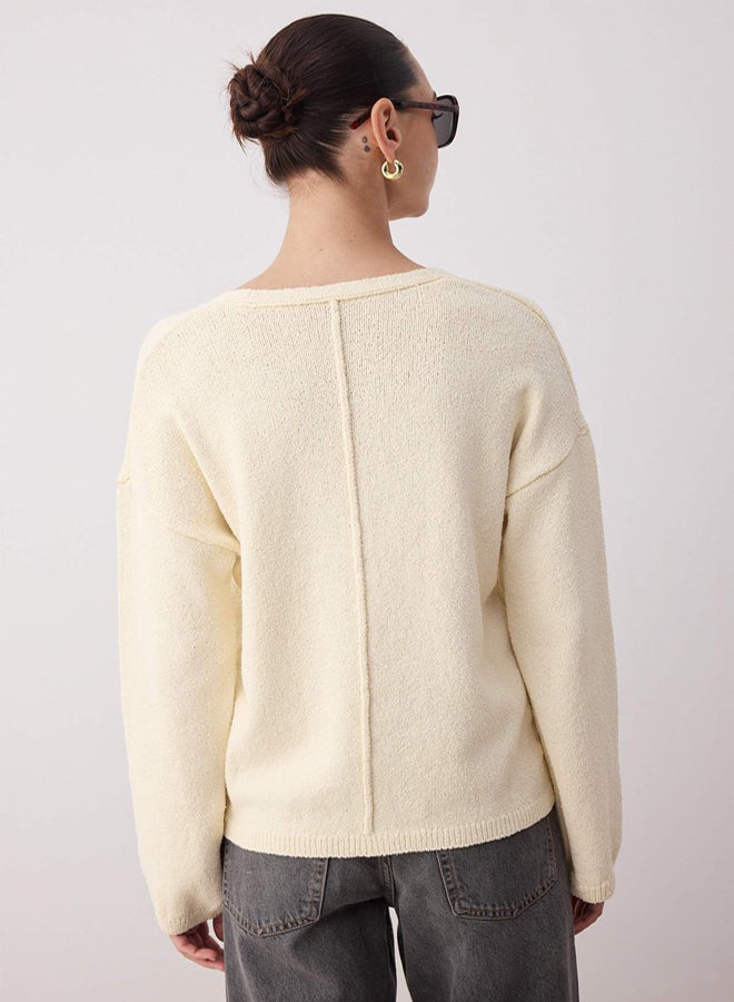 trendyol Ecru More Sustainable Cotton Blended Basic Wide Fit Knitwear Cardigan - Image 4