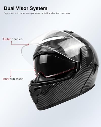 TTMiku Modular Motorcycle Helmet DOT Approved, Lightweight Full Face Flip Up ATV Street Dirt Bike Helmet Dual Visor Sun Shield for Adult Men Women (Carbon Fiber, Medium) - Image 4