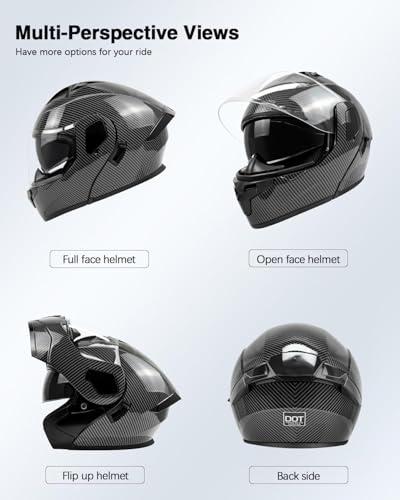 TTMiku Modular Motorcycle Helmet DOT Approved, Lightweight Full Face Flip Up ATV Street Dirt Bike Helmet Dual Visor Sun Shield for Adult Men Women (Carbon Fiber, Medium) - Image 2