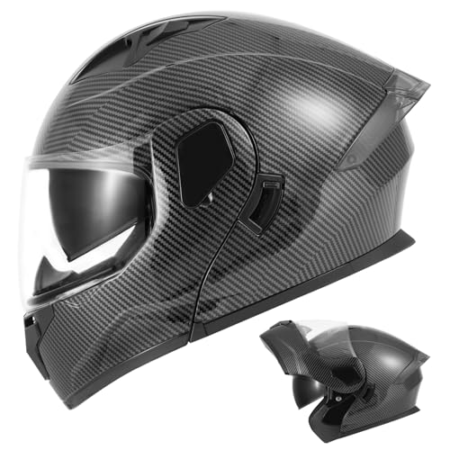 TTMiku Modular Motorcycle Helmet DOT Approved, Lightweight Full Face Flip Up ATV Street Dirt Bike Helmet Dual Visor Sun Shield for Adult Men Women (Carbon Fiber, Medium) - Image 1