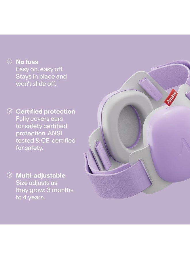 ALPINE HEARING PROTECTION Alpine Muffy Baby Comfort - Protects Hearing for Babies and Toddlers - CE & ANSI Certified - Unique Headband for Safe fit & Comfort, Multi-adjustable for Ages 3-48 Months, 24dB Sound Reduction, Purple - Image 3