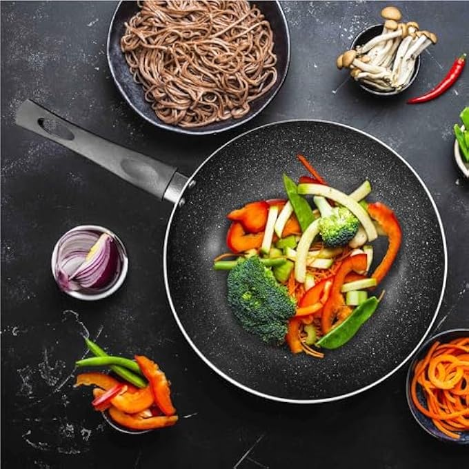 Kitchen master Non Stick Induction Wok 28 Cm Pink Kmw002Pink Cooking Wok Wok Pan StirFry Pan - Image 4