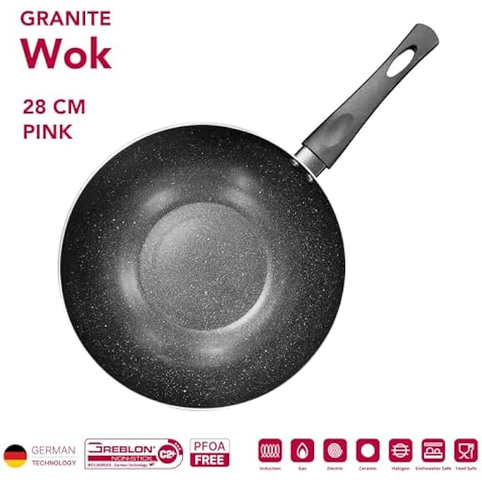 Kitchen master Non Stick Induction Wok 28 Cm Pink Kmw002Pink Cooking Wok Wok Pan StirFry Pan - Image 3