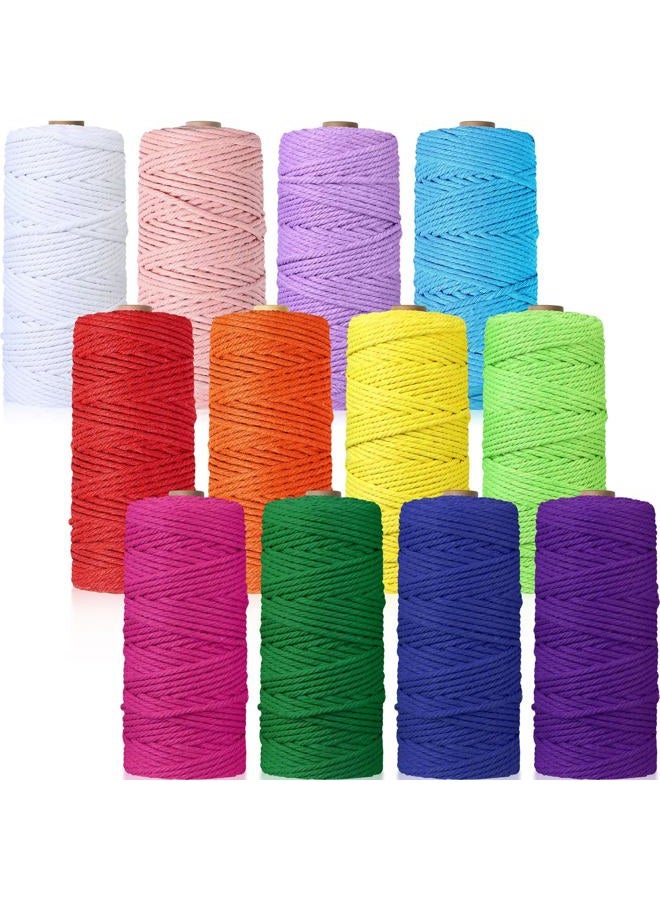Wesnoy 12 Rolls Macrame Cord, 3 mm x 1308 Yards Natural Cotton Twine, Colored Macrame String, Colorful Cotton Rope for DIY Crafts Knitting, Artworks, Wall Hanging, Plant Hangers (Bright Color) - Image 1