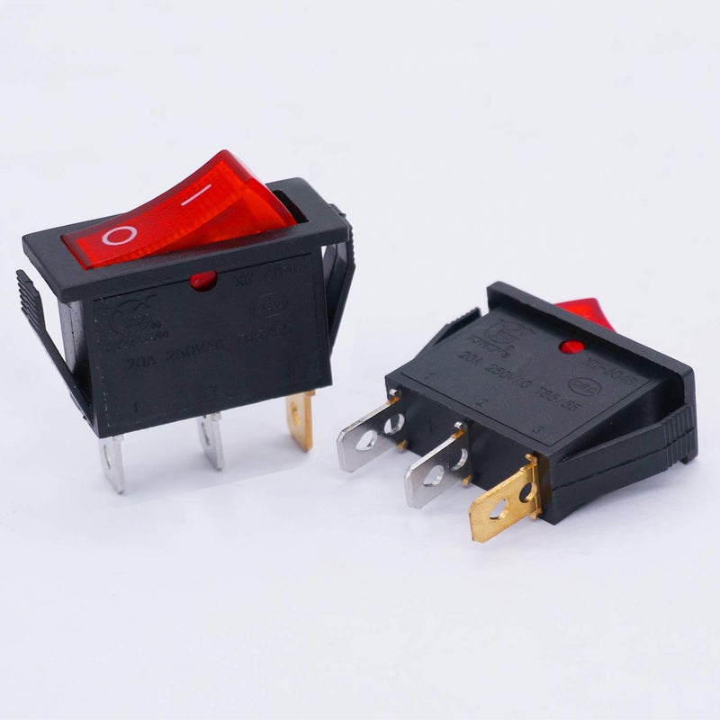 Taiss /8Pcs Rocker Toggle Switch Red Light Illuminated On/Off SPST 3 Pin 2 Position KCD3 Snap AC 250V 125V/20A KCD3-101N-R - Image 2