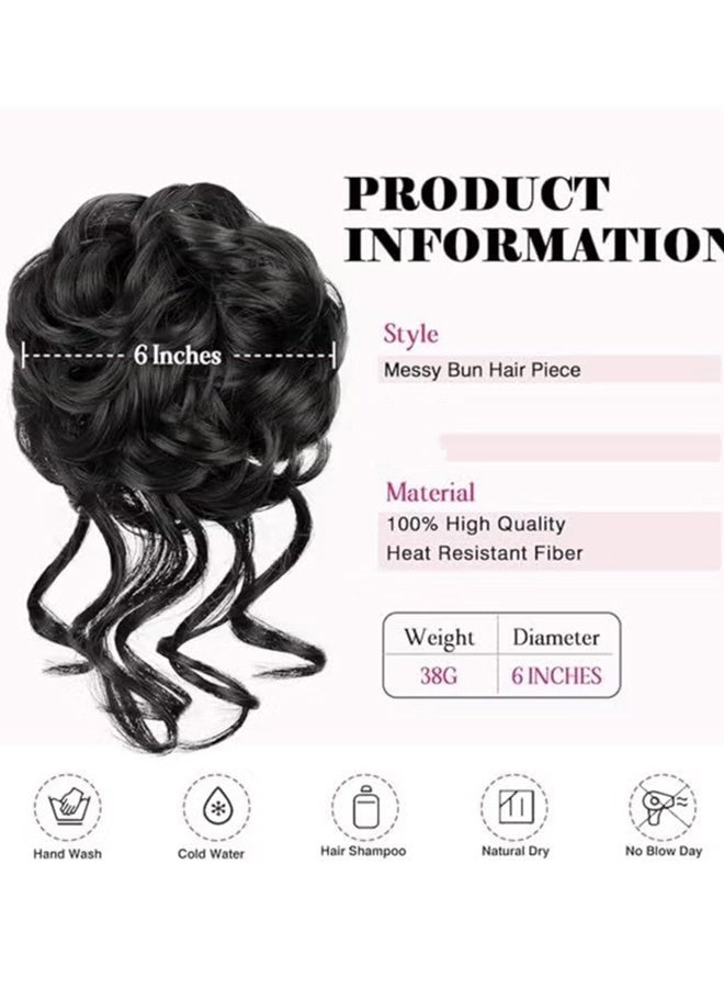 Happy D Messy Bun Hair Piece, Tousled Updo With Tendrils Hair Bun Extensions Wavy Curly Hair Wrap Ponytail Hairpieces Hair Scrunchies for Women - Black - Image 2