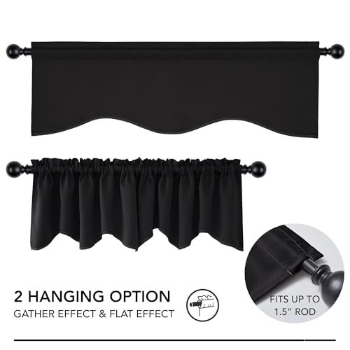 Deconovo Black Blackout Valances for Windows, Scalloped Valance for Kitchen Living Room Bedroom Bathroom, Short Curtain for Small Window, Rod Pocket, Machine Washable, 42x18 Inch, 1 Panel - Image 4