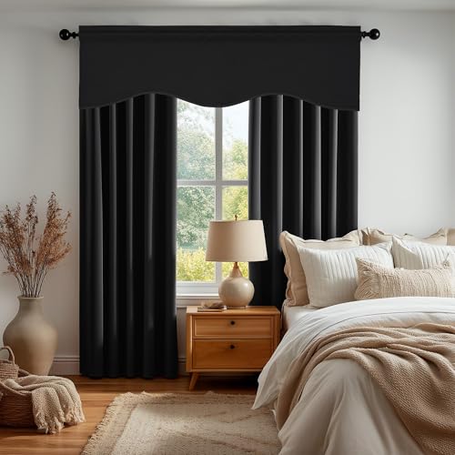 Deconovo Black Blackout Valances for Windows, Scalloped Valance for Kitchen Living Room Bedroom Bathroom, Short Curtain for Small Window, Rod Pocket, Machine Washable, 42x18 Inch, 1 Panel - Image 3