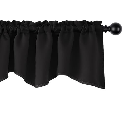 Deconovo Black Blackout Valances for Windows, Scalloped Valance for Kitchen Living Room Bedroom Bathroom, Short Curtain for Small Window, Rod Pocket, Machine Washable, 42x18 Inch, 1 Panel - Image 1