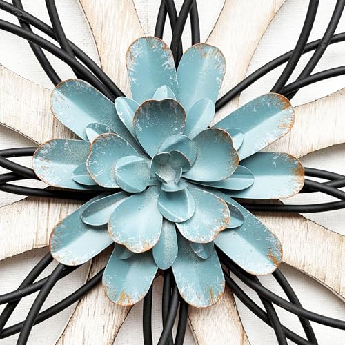 Remenna Metal Flowers Wall Decor, Metal Rustic Wall Art Decoration Farmhouse Wall Decorations Multiple Floral Hanging Decor for Bathroom Living Room Home Office Garden Kitchen (white & blue) - Image 5