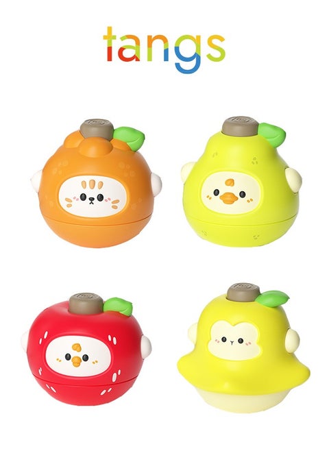 Fruit Paradise Spinning Top Party Set - Durable Battle Tops with One-Button Launch (Banana, Apple, Orange, Pear) - Kids Interactive Spin Toys with Lanyard for Easy Carry