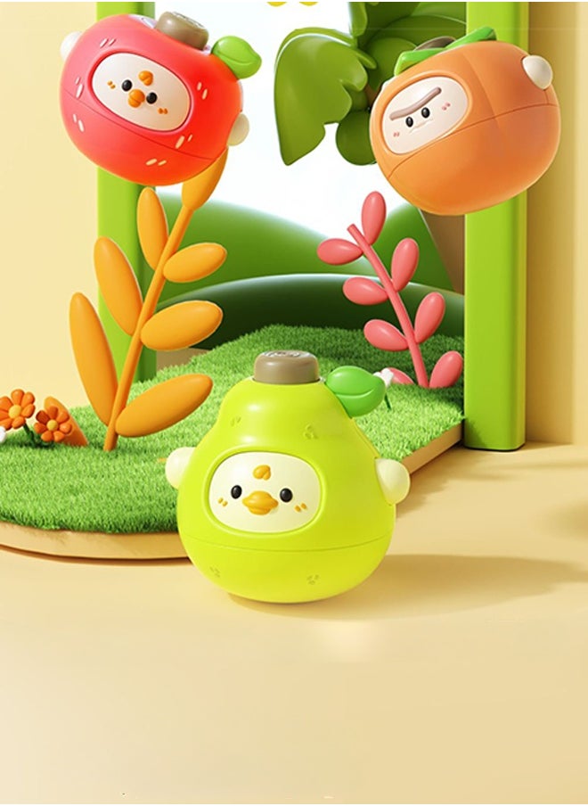 Fruit Paradise Spinning Top Party Set - Durable Battle Tops with One-Button Launch (Banana, Apple, Orange, Pear) - Kids Interactive Spin Toys with Lanyard for Easy Carry