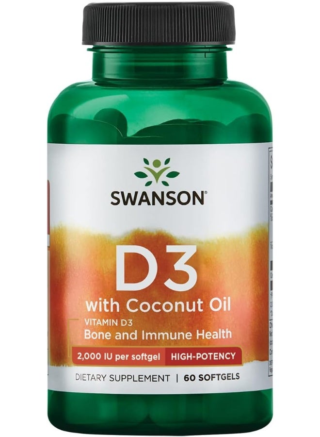 Swanson Vitamin D-3 with Coconut Oil 60 Sgels - Image 1