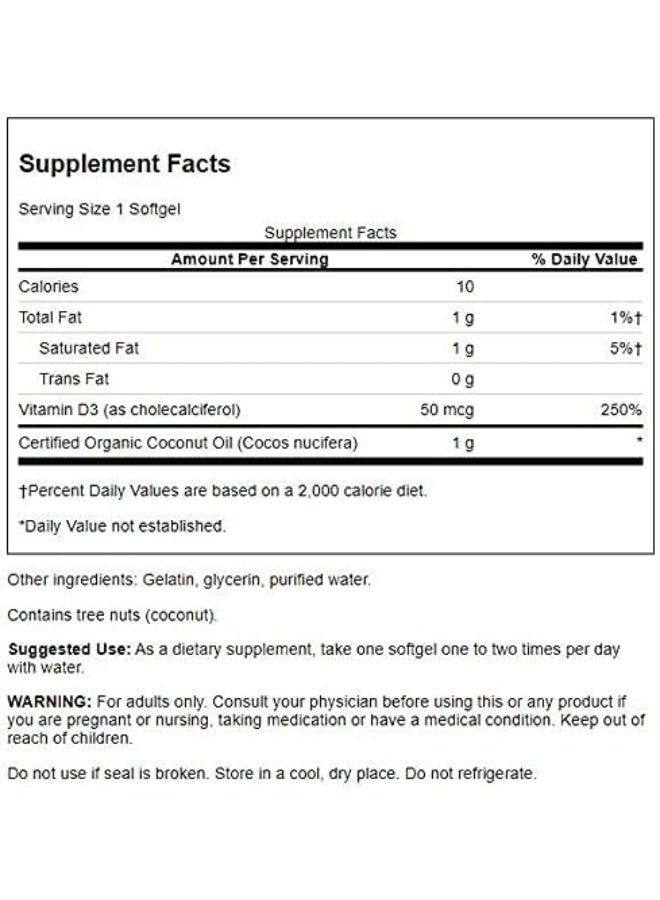 Swanson Vitamin D-3 with Coconut Oil 60 Sgels - Image 2