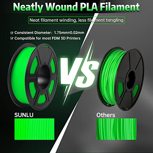 SUNLU Glow in The Dark PLA Filament, Neatly Wound Luminous PLA 3D Printer Filament 1.75mm Dimensional Accuracy +/- 0.02mm, Fit Most FDM 3D Printers, 1kg Spool (2.2lbs), (Green PLA, Glow Green) - Image 5