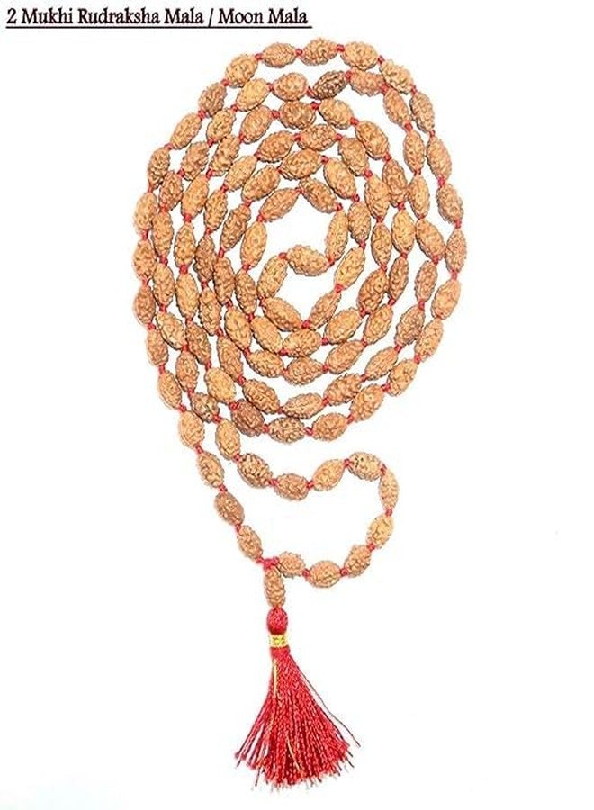 DEVAMA THE DIVINE Certified Natural 2 Mukhi Rudraksha Mala 2 Face Rudraksha mala Certified 108 Beads Moon Rudraksha Mala with Lab Certification (7-9 mm) - Image 3