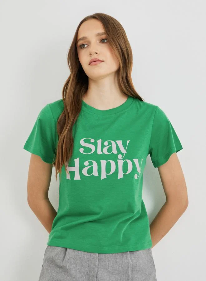 تايك تو Take Two Slogan Print Short Sleeve T-Shirt