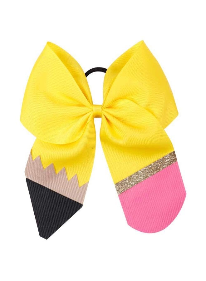 BBTDIN Yellow Pencil School Bow Pencil Ponytail Holder Yellow Hair Ring Tie Bowknot BBG28 (Yellow) - Image 2