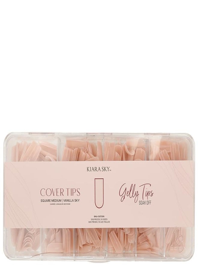Kiara Sky Cover Gelly Tips | Soak Off Pre-Shaped Soft Gel Nail Extensions | Square Medium - Vanilla Sky - Image 1