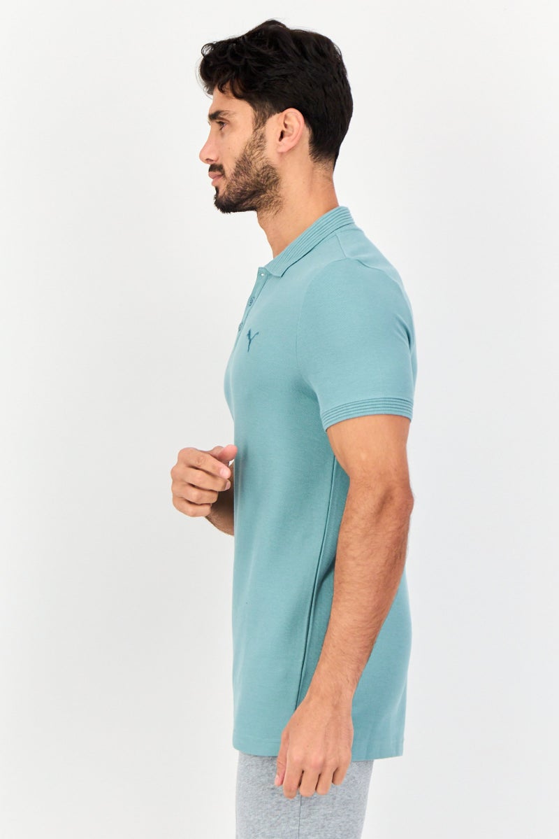 PUMA قميص بولو خارجي بأكمام قصيرة للرجال بتصميم ضيق مع شعار مطرز، أزرق بحري - Image 2