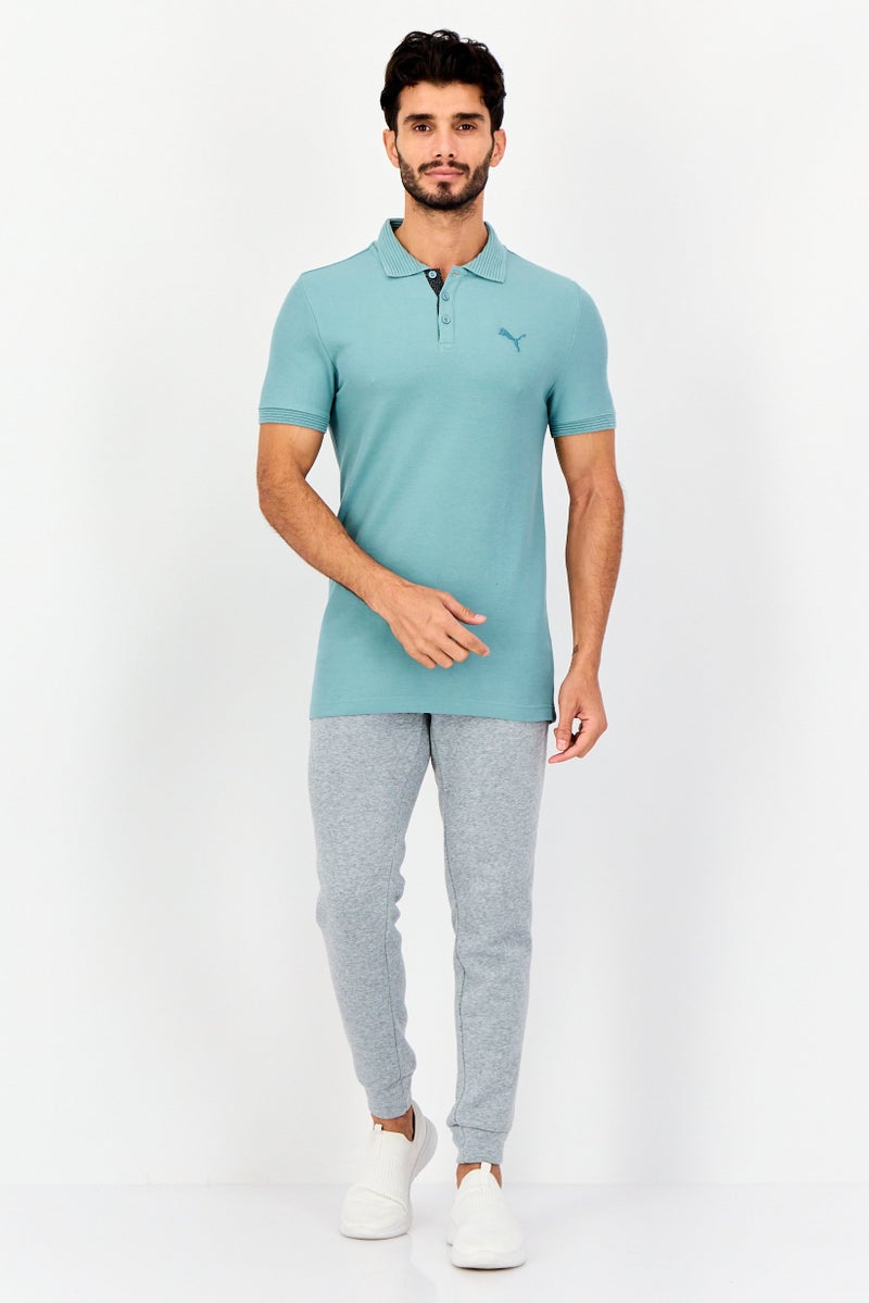 PUMA قميص بولو خارجي بأكمام قصيرة للرجال بتصميم ضيق مع شعار مطرز، أزرق بحري - Image 3