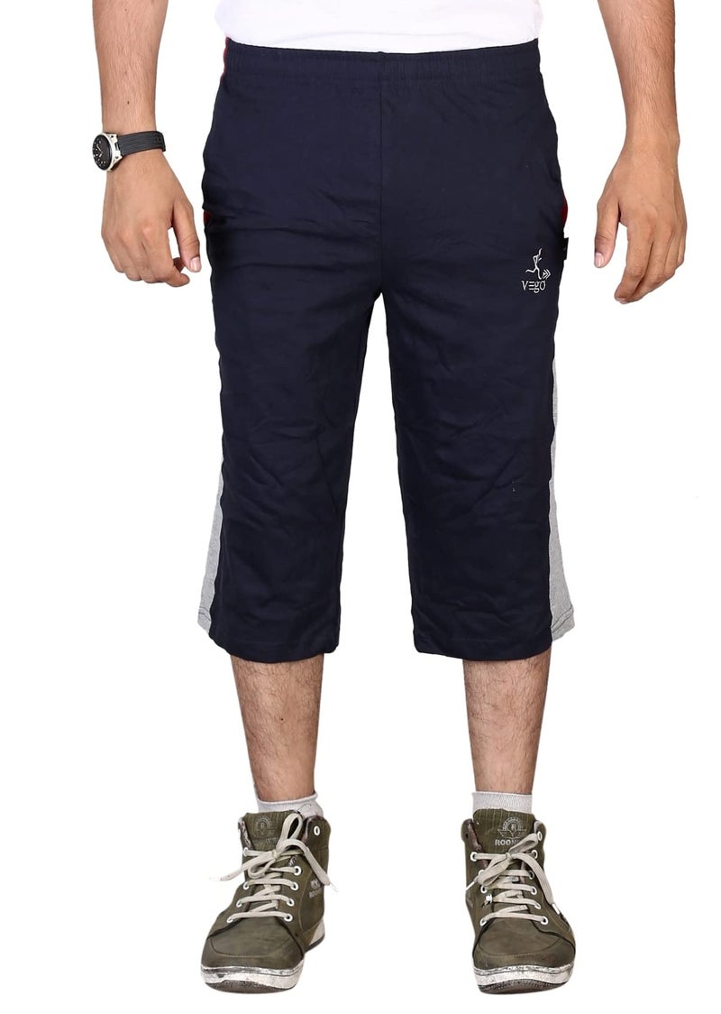 VEGO Mens Cotton Three By Fourth, 3/4, High Rise Capri, Three Quarter Navy Regular - Image 2
