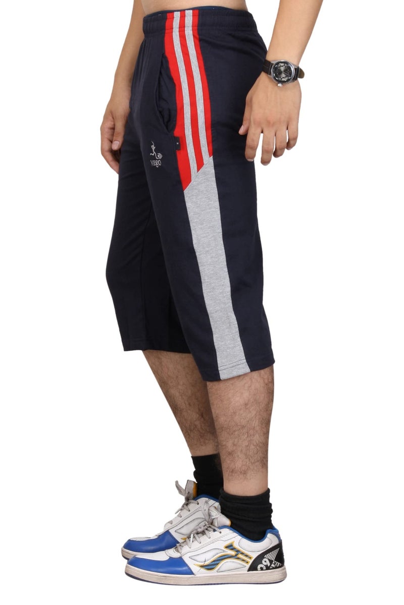 VEGO Mens Cotton Three By Fourth, 3/4, High Rise Capri, Three Quarter Navy Regular - Image 5