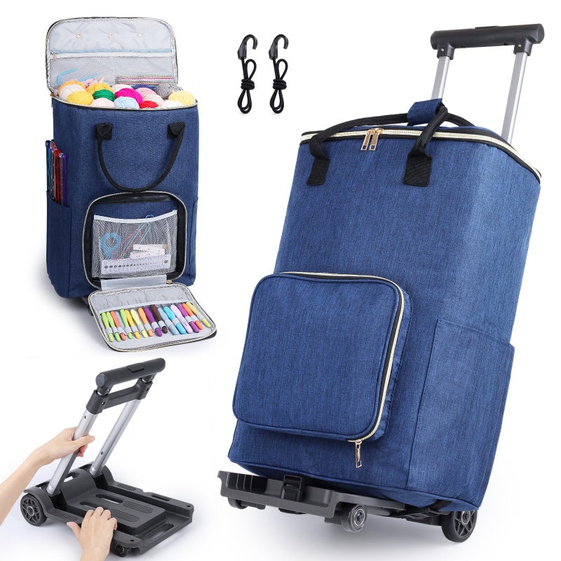 Coopay Portable Crochet Bag, Extra Large Yarn Storage for Crochet Accessories and Supplies, Yarn Bags with Wheels and Telescoping Handle, Durable Knitting Bag for Craft Enthusiasts - Image 1