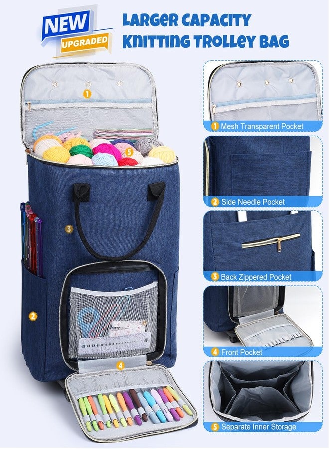 Coopay Portable Crochet Bag, Extra Large Yarn Storage for Crochet Accessories and Supplies, Yarn Bags with Wheels and Telescoping Handle, Durable Knitting Bag for Craft Enthusiasts - Image 4