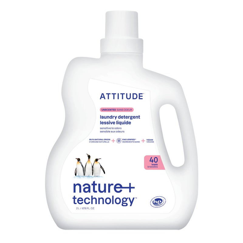 ATTITUDE Liquid Laundry Detergent EWG Verified Laundry Soap HE Compatible Vegan and Plant Based Products CrueltyFree Unscented 40 Loads 676 Fl Oz