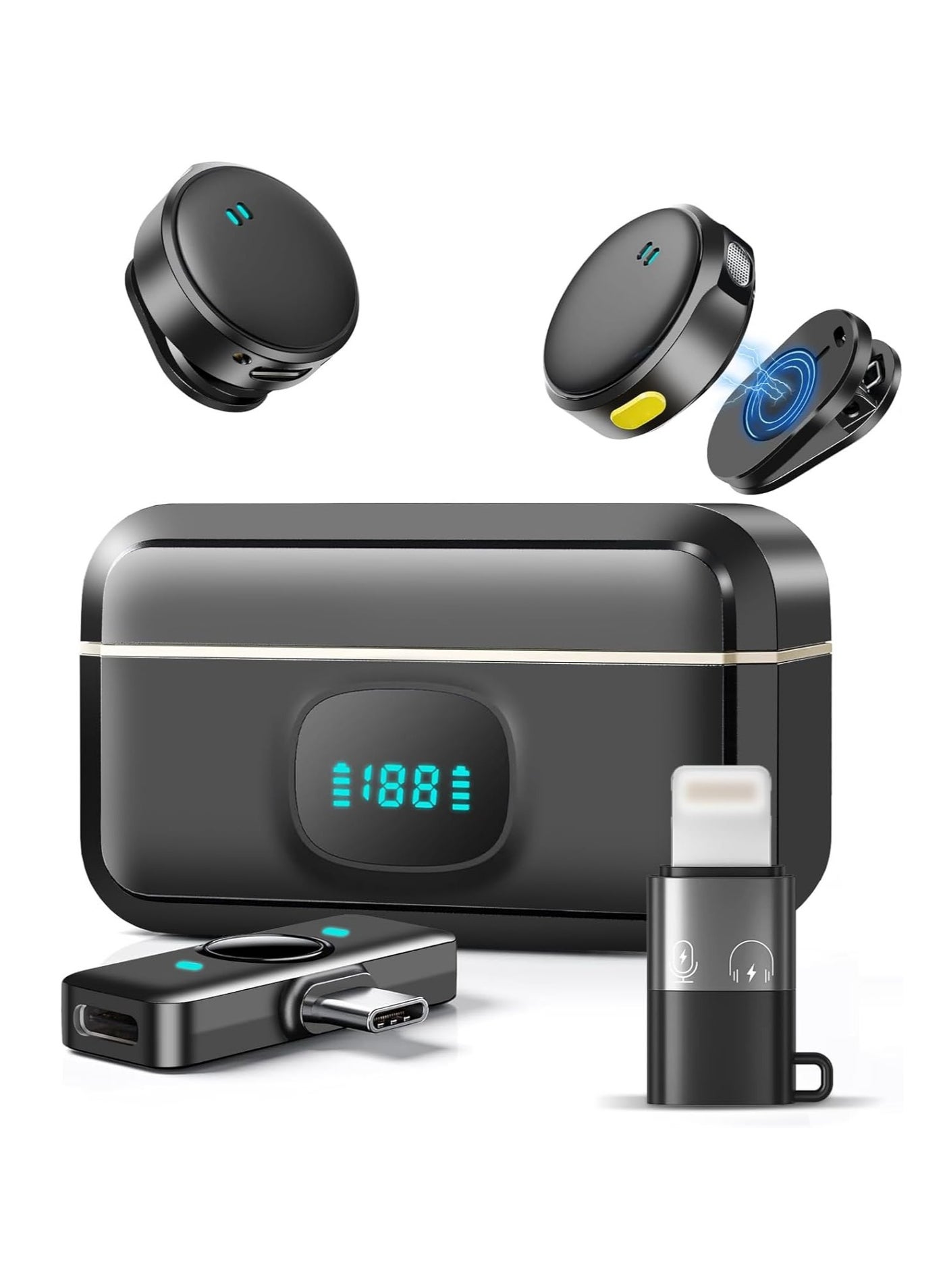 Wireless Lavalier Microphone for iPhone/Android, Mini Lapel Mic with Charging Case, Magnetic Clip, Noise Cancelling, 300FT Range, Condenser Mic for Stream, Vlog, TikTok and YouTube