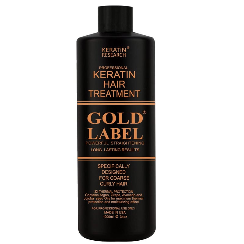 KERATIN RESEARCH Gold Label Professional Brazilian Keratin Blowout Hair Treatment Super Enhanced Formula Specifically Designed for Coarse, Curly, Black, African, Dominican, and Brazilian Hair Types (1000ml) - Image 1