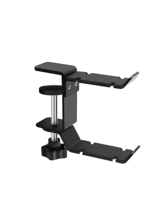 Multi-functional Rotatable Double Hook Headphone Storage Rack Desktop Metal Non-perforated Handbag Headphone Holder-Color:Black Rotating Headphone Stand - Image 5