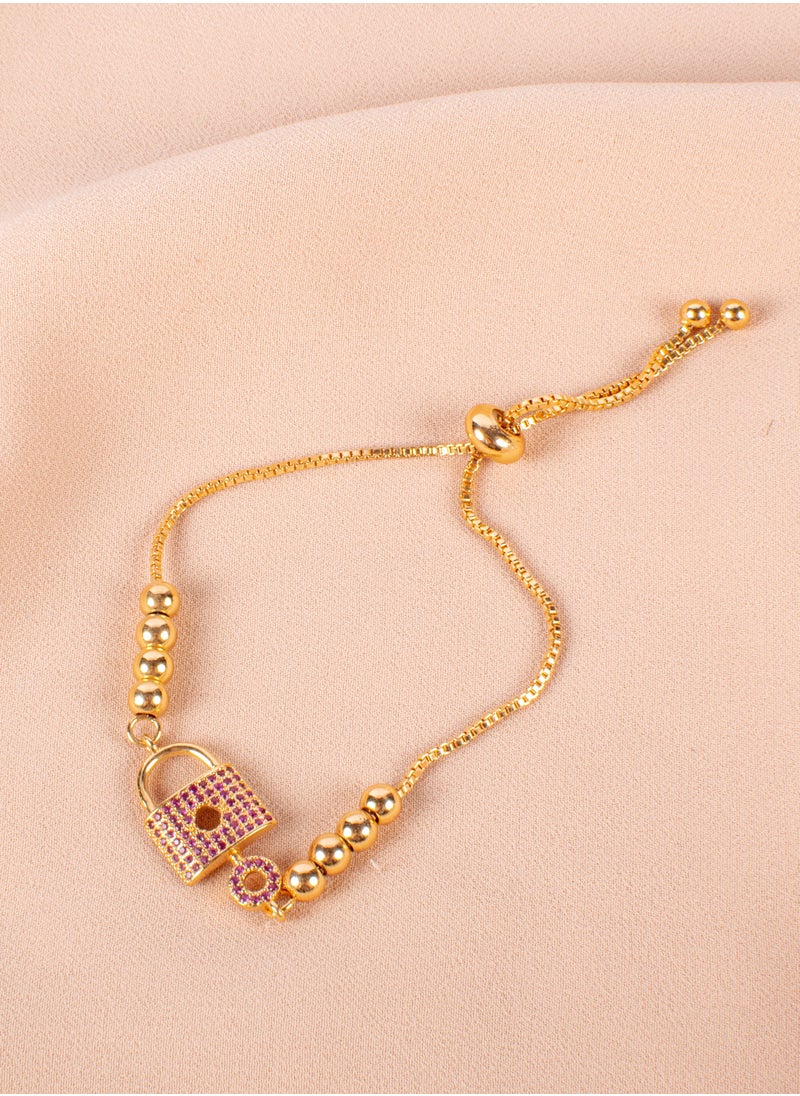 The Black Pearl Accessories - Chinese Gold Bracelet Golden with Bink Zirconic Lock - Image 1