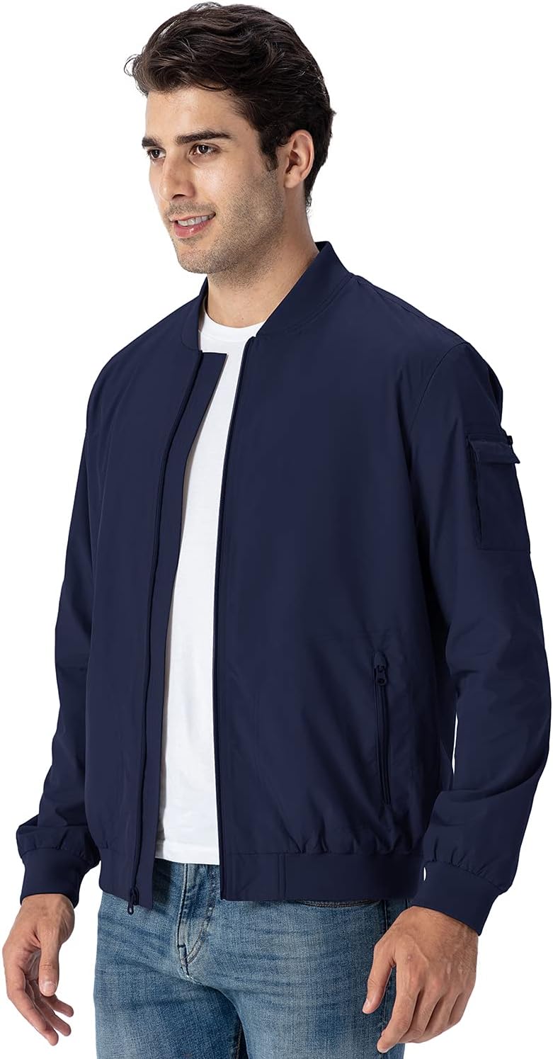 Gopune Men's Windproof Bomber Jacket Lightweight Windbreaker Outdoor Golf Fashion Coat - Image 3