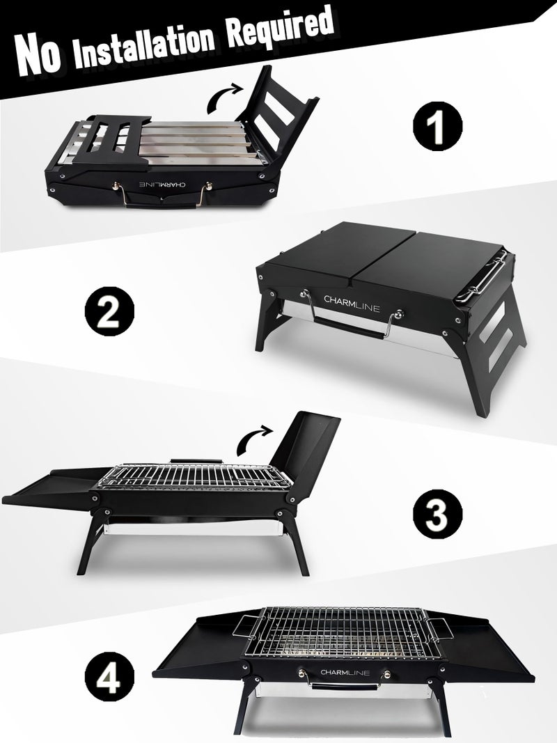 Charmline 15x11 inches Portable Charcoal Grill, Compact Portable BBQ Grill, Tabletop Charcoal Grills for Camping, Picnics, Gardens and Beach Parties, Black - Image 3