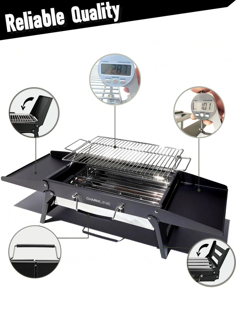 Charmline 15x11 inches Portable Charcoal Grill, Compact Portable BBQ Grill, Tabletop Charcoal Grills for Camping, Picnics, Gardens and Beach Parties, Black - Image 4