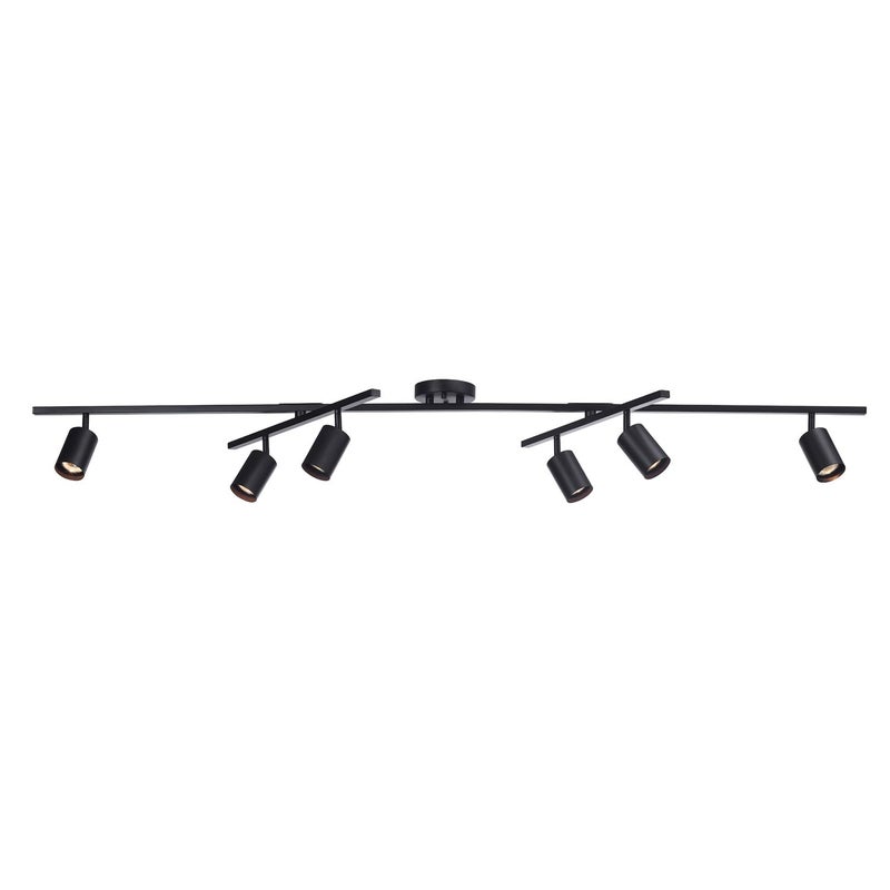 GLOBE Electric 59463 6-Light Track Lighting, Matte Black Finish, Center Swivel Bars, Adjustable Heads, Dimmable, GU10 Base, Modern Industrial Design - Image 1