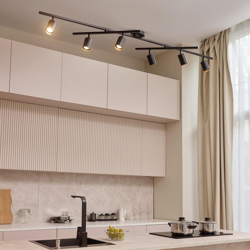 GLOBE Electric 59463 6-Light Track Lighting, Matte Black Finish, Center Swivel Bars, Adjustable Heads, Dimmable, GU10 Base, Modern Industrial Design - Image 2